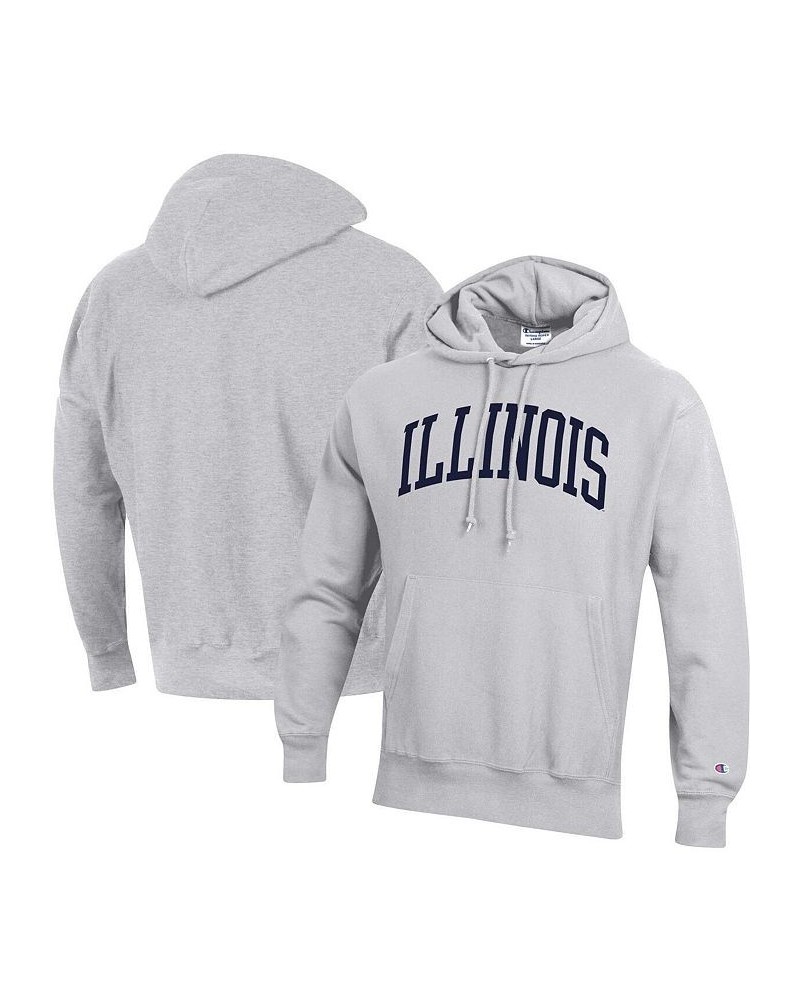 Men's Heathered Gray Illinois Fighting Illini Team Arch Reverse Weave Pullover Hoodie $52.24 Sweatshirt