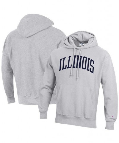 Men's Heathered Gray Illinois Fighting Illini Team Arch Reverse Weave Pullover Hoodie $52.24 Sweatshirt