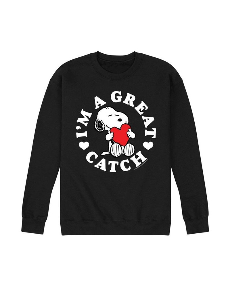 Men's Peanuts I'm a Great Catch Fleece Sweatshirt Black $24.20 Sweatshirt