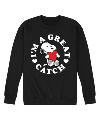 Men's Peanuts I'm a Great Catch Fleece Sweatshirt Black $24.20 Sweatshirt