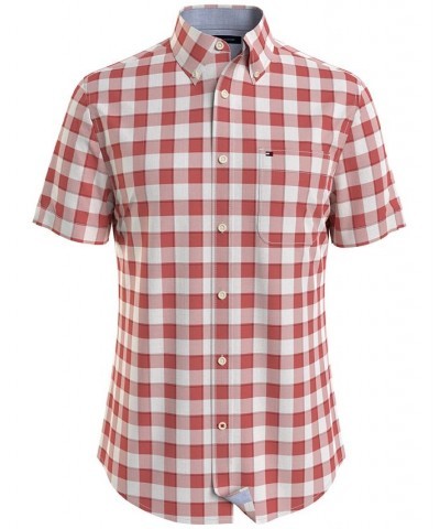 Men's Check Classic Fit Short Sleeve Shirt Pink $20.14 Shirts