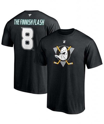 Men's Teemu Selanne Black Anaheim Ducks Authentic Stack Retired Player Nickname and Number T-shirt $19.43 T-Shirts