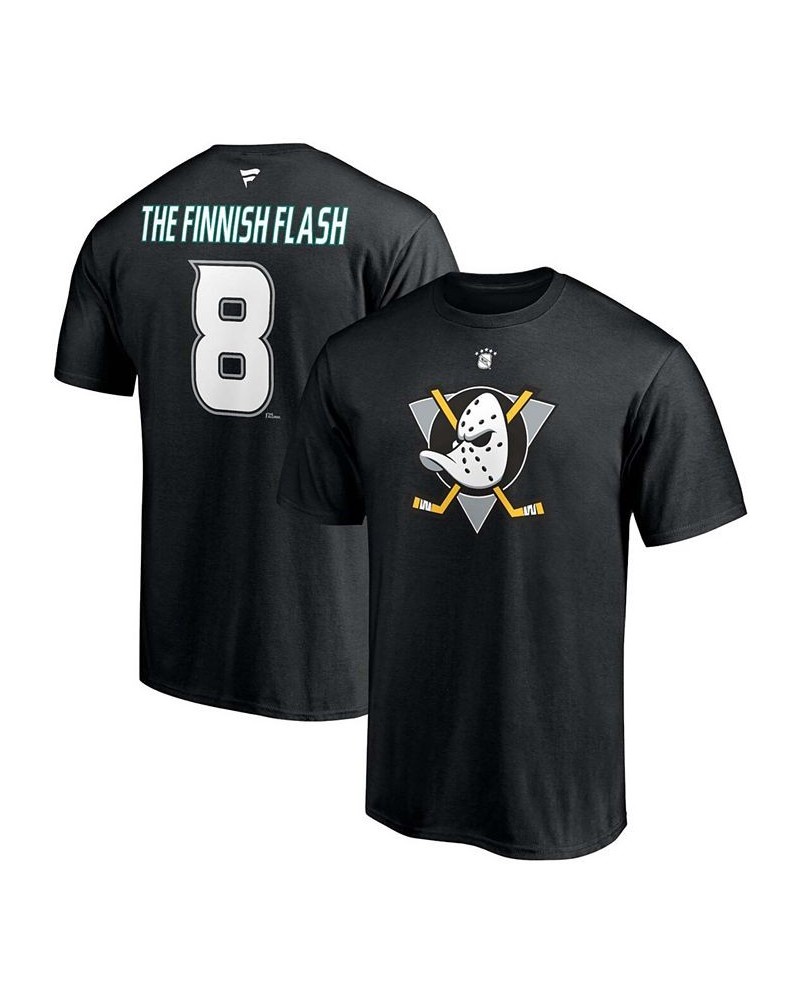 Men's Teemu Selanne Black Anaheim Ducks Authentic Stack Retired Player Nickname and Number T-shirt $19.43 T-Shirts