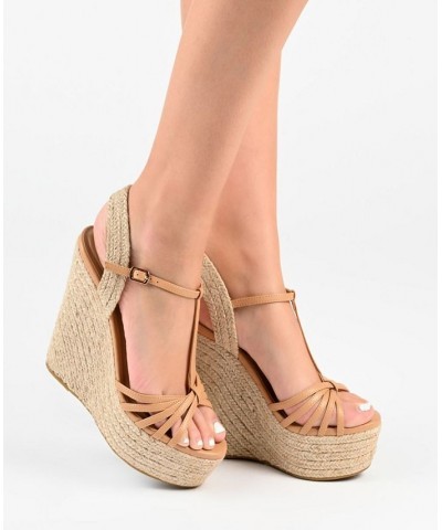 Women's Yara Platform Wedge Sandals Brown $46.20 Shoes