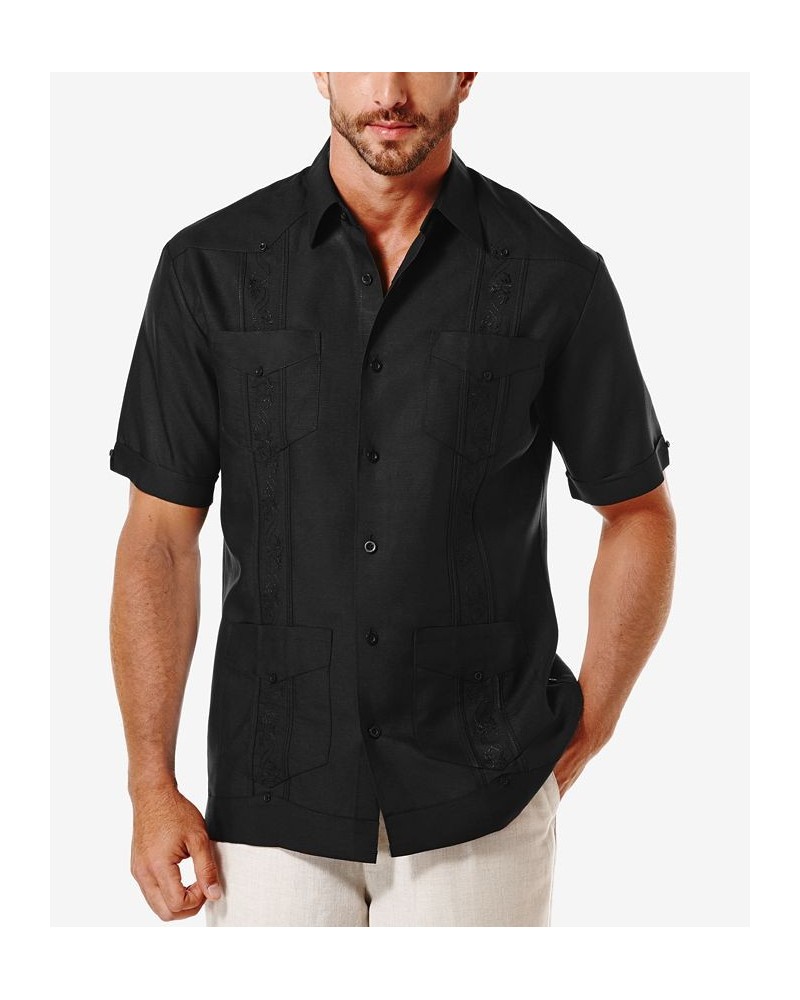 Short-Sleeve Embroidered Guayabera Shirt Black $21.62 Shirts