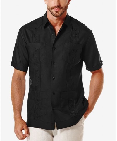 Short-Sleeve Embroidered Guayabera Shirt Black $21.62 Shirts