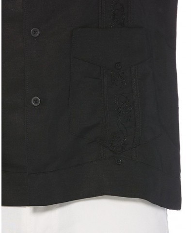 Short-Sleeve Embroidered Guayabera Shirt Black $21.62 Shirts