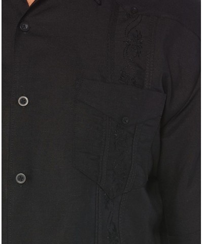 Short-Sleeve Embroidered Guayabera Shirt Black $21.62 Shirts