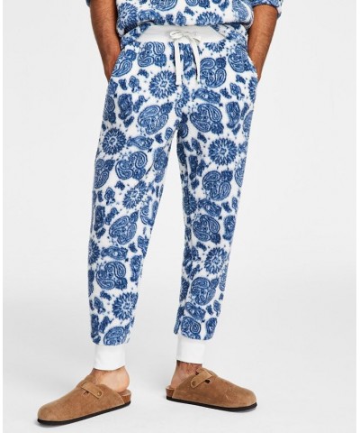 Men's Regular-Fit Paisley Bandana-Print Fleece Joggers White $13.17 Pants