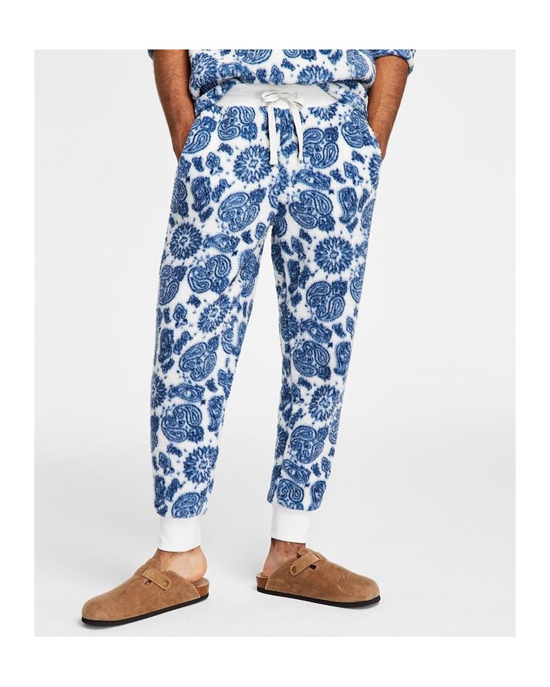 Men's Regular-Fit Paisley Bandana-Print Fleece Joggers White $13.17 Pants