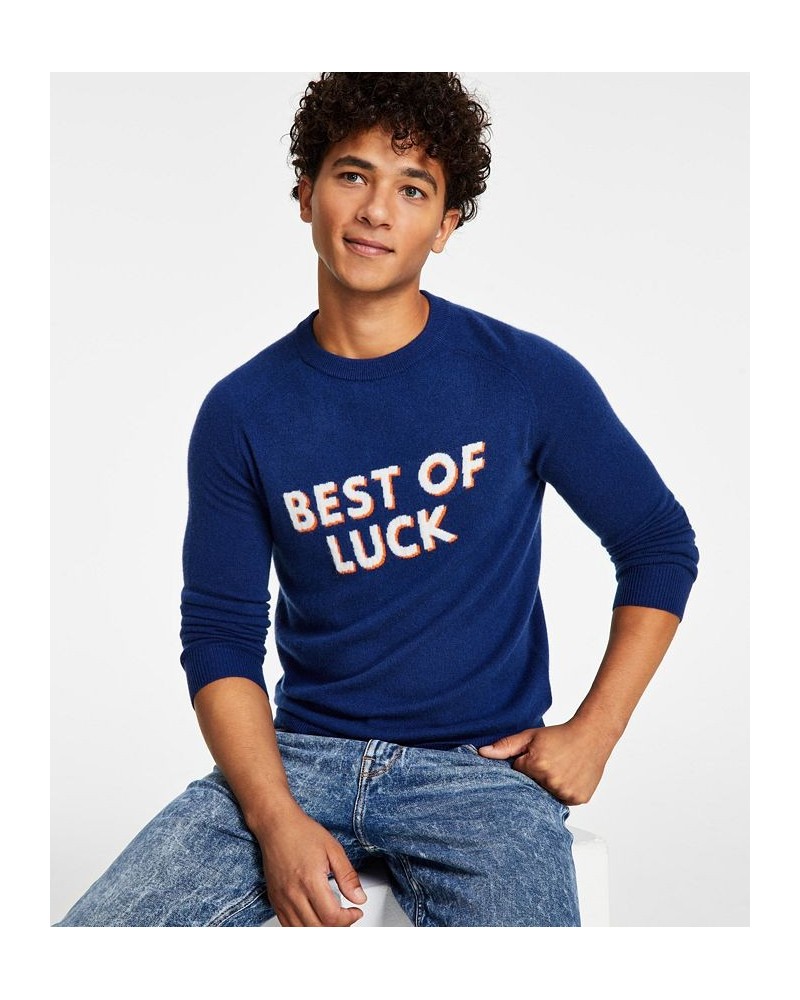 Men's Ultra Soft Cashmere Graphic Crewneck Sweater Blue $36.80 Sweaters