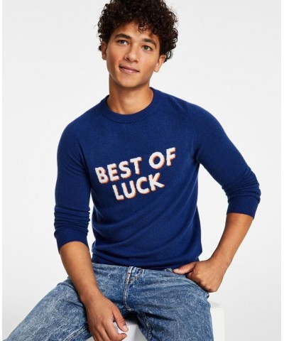 Men's Ultra Soft Cashmere Graphic Crewneck Sweater Blue $36.80 Sweaters