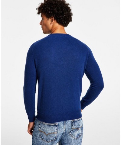 Men's Ultra Soft Cashmere Graphic Crewneck Sweater Blue $36.80 Sweaters