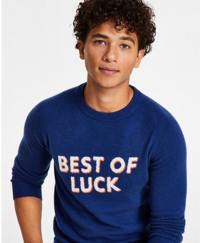 Men's Ultra Soft Cashmere Graphic Crewneck Sweater Blue $36.80 Sweaters