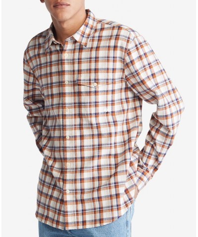 Men's Long-Sleeve Plaid Pocket Shirt Orange $27.70 Shirts