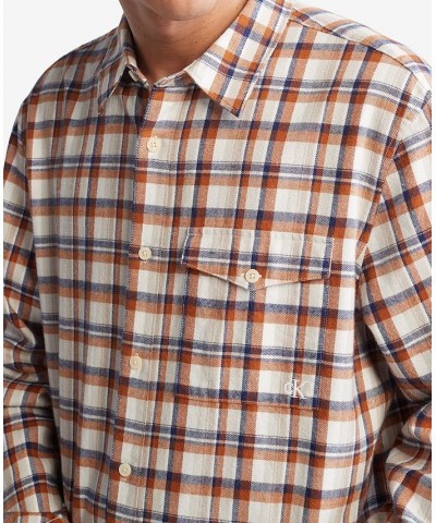 Men's Long-Sleeve Plaid Pocket Shirt Orange $27.70 Shirts