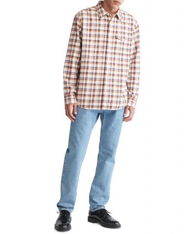 Men's Long-Sleeve Plaid Pocket Shirt Orange $27.70 Shirts