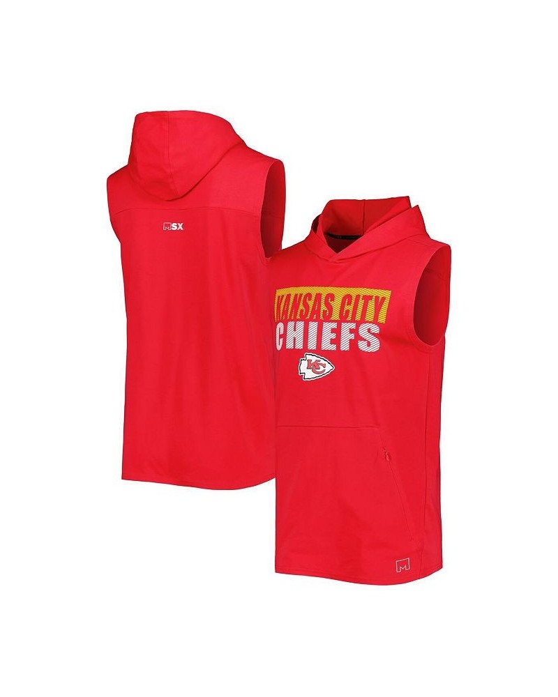 Men's Red Kansas City Chiefs Relay Sleeveless Pullover Hoodie $36.75 T-Shirts