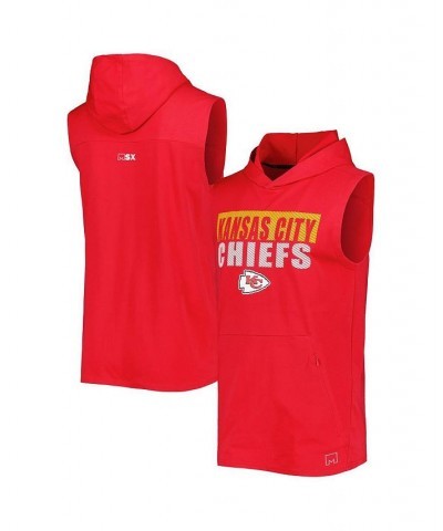 Men's Red Kansas City Chiefs Relay Sleeveless Pullover Hoodie $36.75 T-Shirts