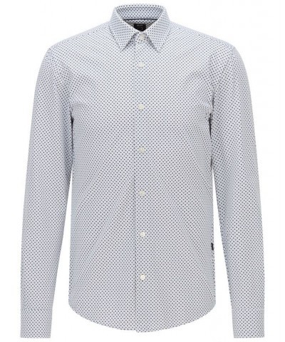 BOSS by Men's Patterned Slim-Fit Shirt Blue $46.80 Dress Shirts