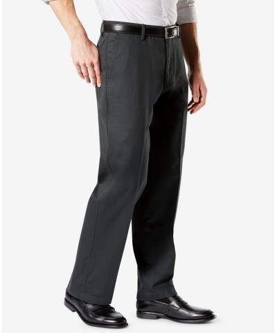 Men's Signature Lux Cotton Relaxed Fit Creased Stretch Khaki Pants Gray $24.00 Pants