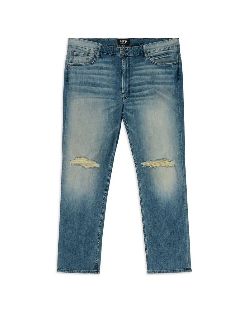 Men's Big Tall Slit Knee Slim Straight Leg Jeans Blue $47.40 Jeans