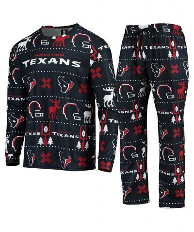 Men's Navy Houston Texans Wordmark Ugly Pajama Set $28.70 Pajama