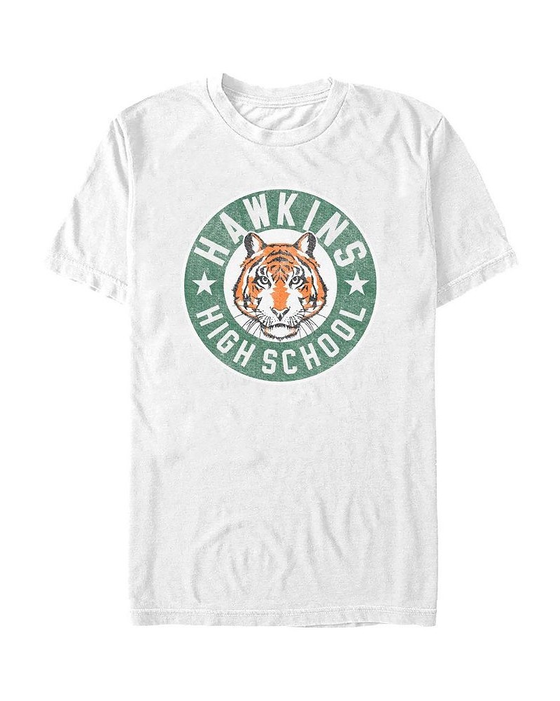 Men's Stranger Things Hawkins High Tiger Emblem Short Sleeve T-shirt White $17.84 T-Shirts