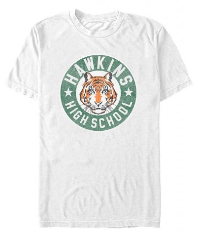 Men's Stranger Things Hawkins High Tiger Emblem Short Sleeve T-shirt White $17.84 T-Shirts