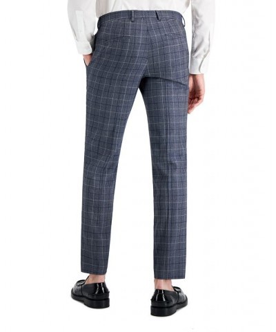 Hugo Boss Men's Slim-Fit Gray Windowpane Check Suit Pants Blue $50.50 Suits