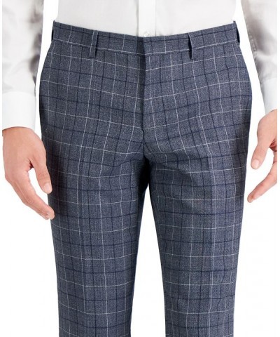 Hugo Boss Men's Slim-Fit Gray Windowpane Check Suit Pants Blue $50.50 Suits