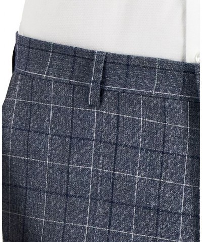 Hugo Boss Men's Slim-Fit Gray Windowpane Check Suit Pants Blue $50.50 Suits