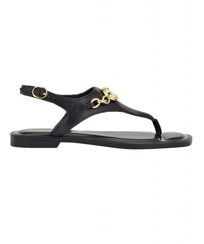 Women's Rissy T Strap Logo and Hardware Flat Sandals Black $41.87 Shoes