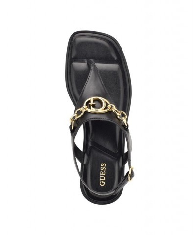 Women's Rissy T Strap Logo and Hardware Flat Sandals Black $41.87 Shoes