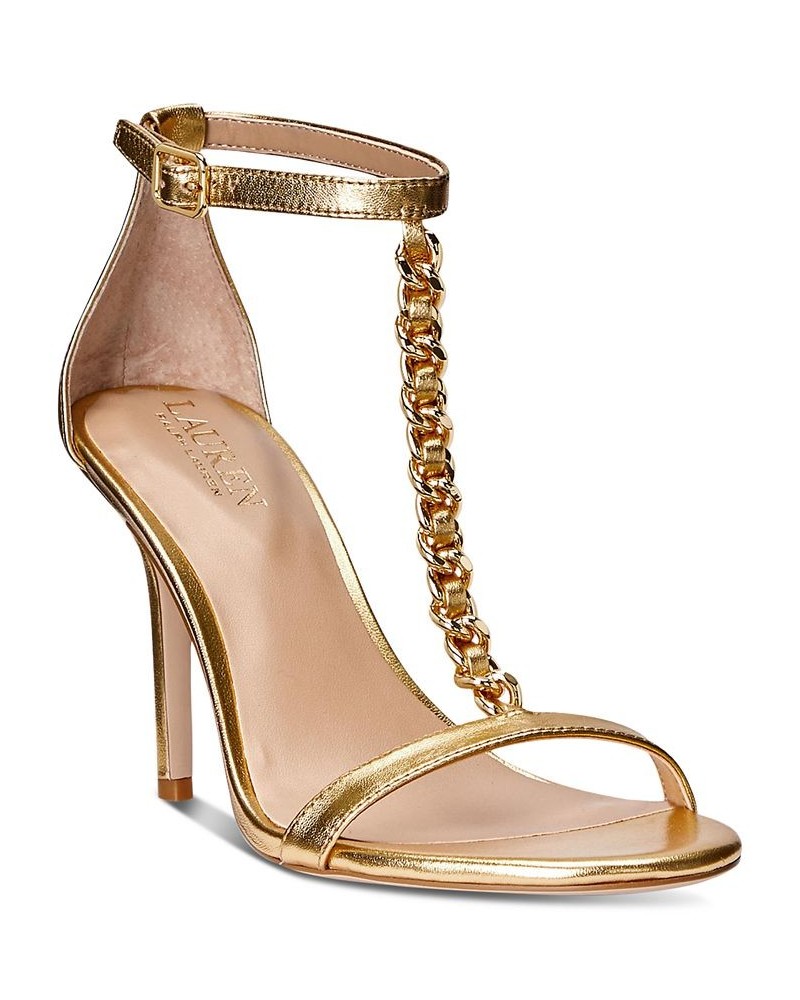 Women's Kate T-Strap Dress Sandals Gold $85.75 Shoes