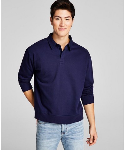 Men's Solid Fleece Polo Long-Sleeve Sweatshirt Purple $21.09 Sweatshirt