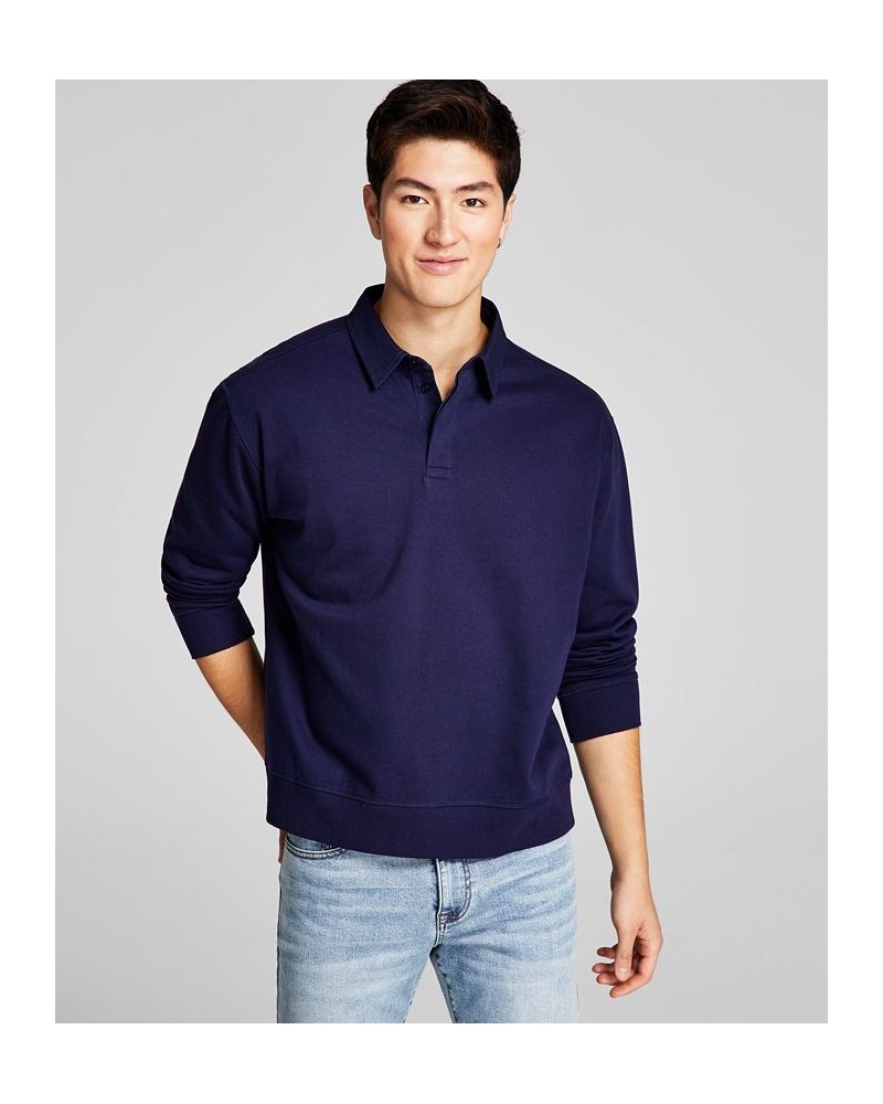 Men's Solid Fleece Polo Long-Sleeve Sweatshirt Purple $21.09 Sweatshirt