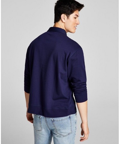 Men's Solid Fleece Polo Long-Sleeve Sweatshirt Purple $21.09 Sweatshirt