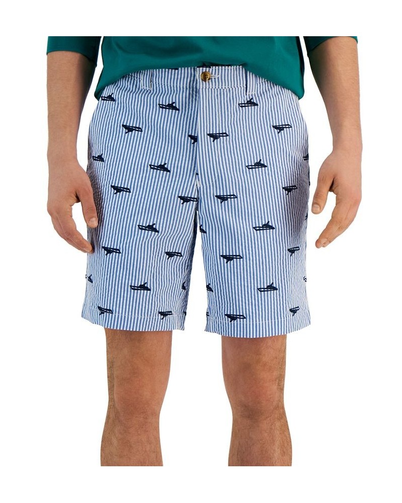 Men's Fishing Club Classic-Fit Boat-Embroidered Seersucker Stripe 9" Shorts Blue $14.40 Shorts