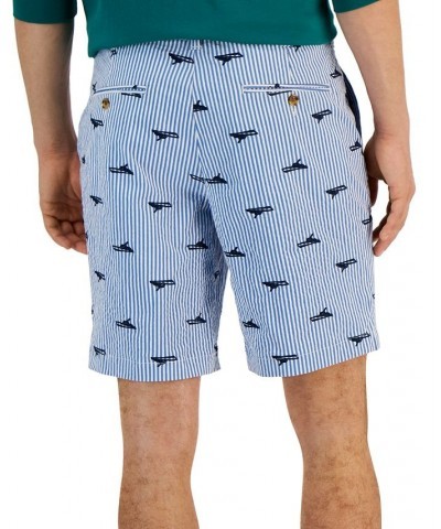 Men's Fishing Club Classic-Fit Boat-Embroidered Seersucker Stripe 9" Shorts Blue $14.40 Shorts