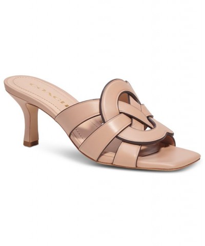 Tillie "C" Emblem Kitten-Heel Dress Sandals Tan/Beige $92.25 Shoes