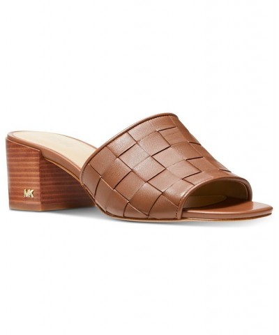 Women's Ingrid Woven Mid-Heel Mule Sandals Brown $69.30 Shoes