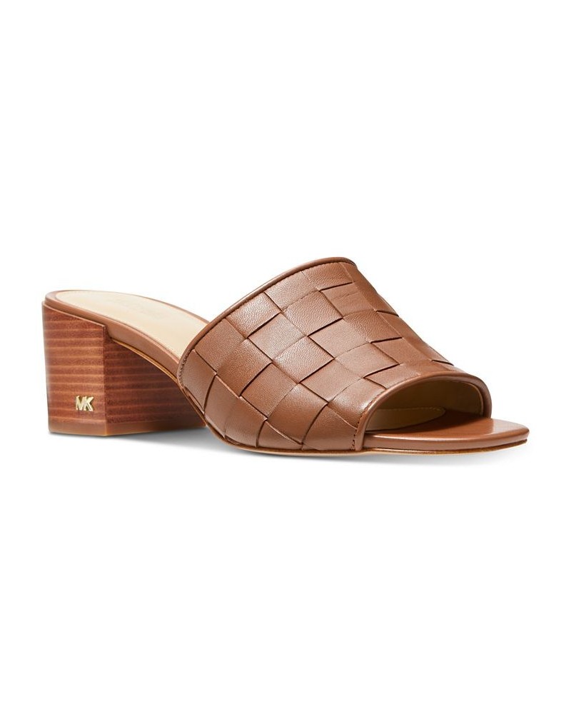 Women's Ingrid Woven Mid-Heel Mule Sandals Brown $69.30 Shoes