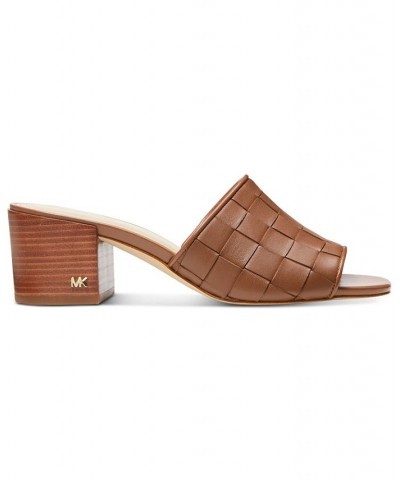 Women's Ingrid Woven Mid-Heel Mule Sandals Brown $69.30 Shoes