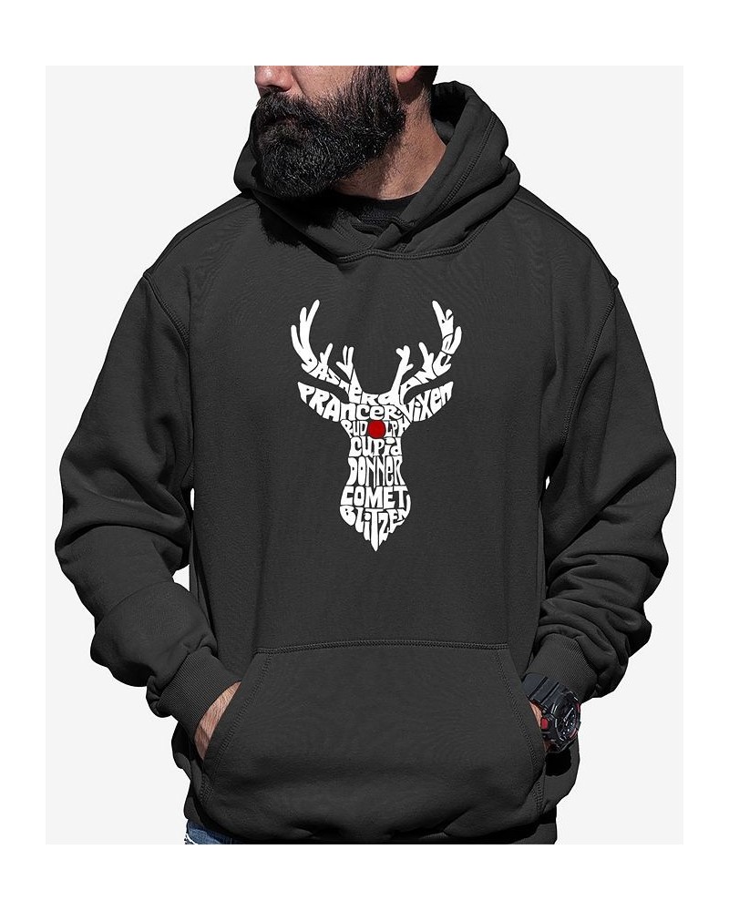 Men's Santa's Reindeer Word Art Hooded Sweatshirt Gray $28.20 Sweatshirt