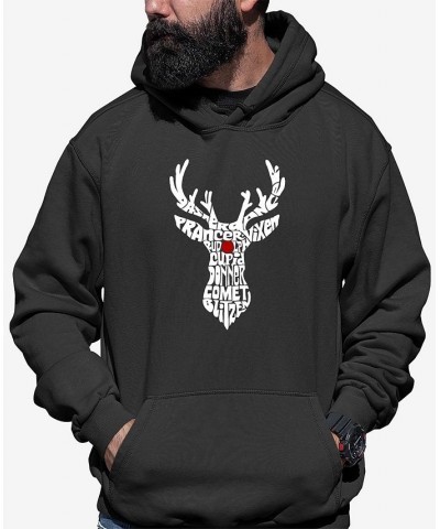 Men's Santa's Reindeer Word Art Hooded Sweatshirt Gray $28.20 Sweatshirt