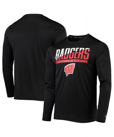 Men's Black Wisconsin Badgers Wordmark Slash Long Sleeve T-shirt $20.70 T-Shirts