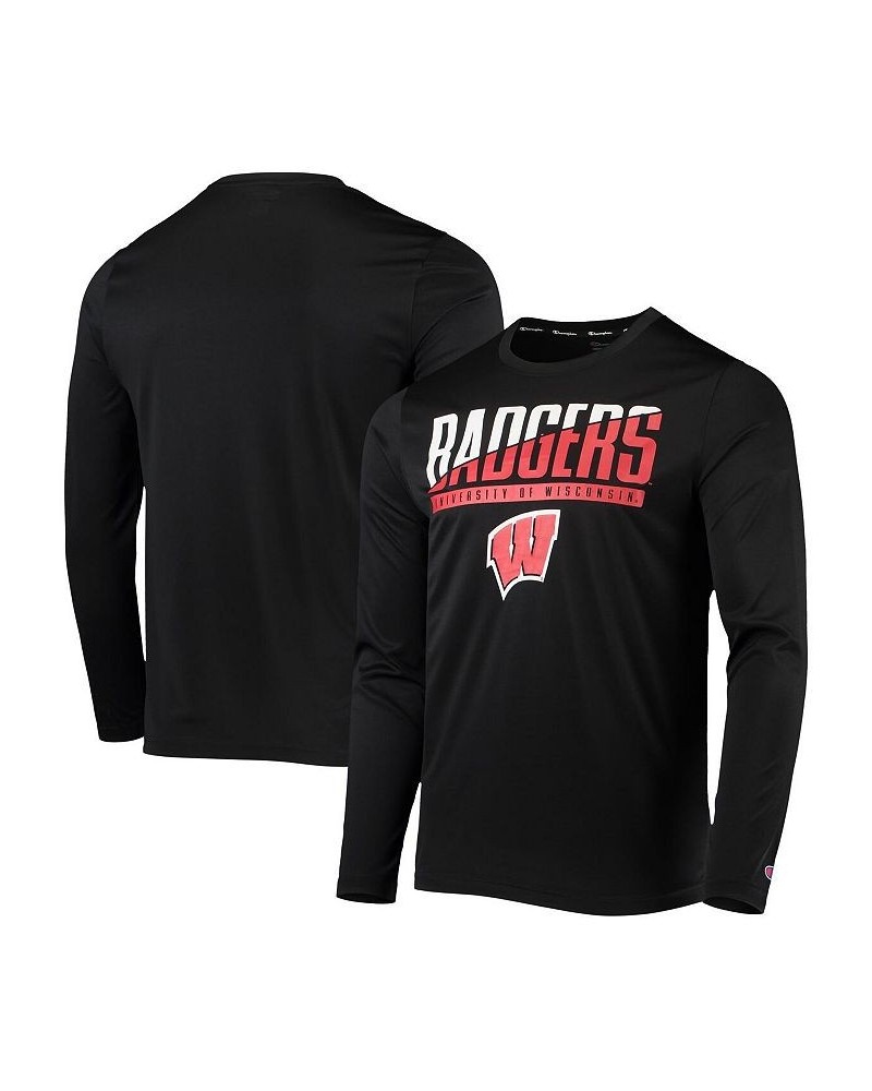 Men's Black Wisconsin Badgers Wordmark Slash Long Sleeve T-shirt $20.70 T-Shirts