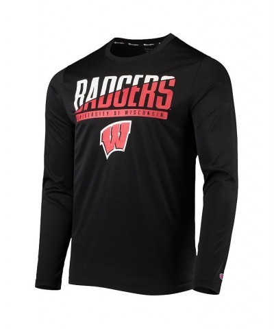 Men's Black Wisconsin Badgers Wordmark Slash Long Sleeve T-shirt $20.70 T-Shirts