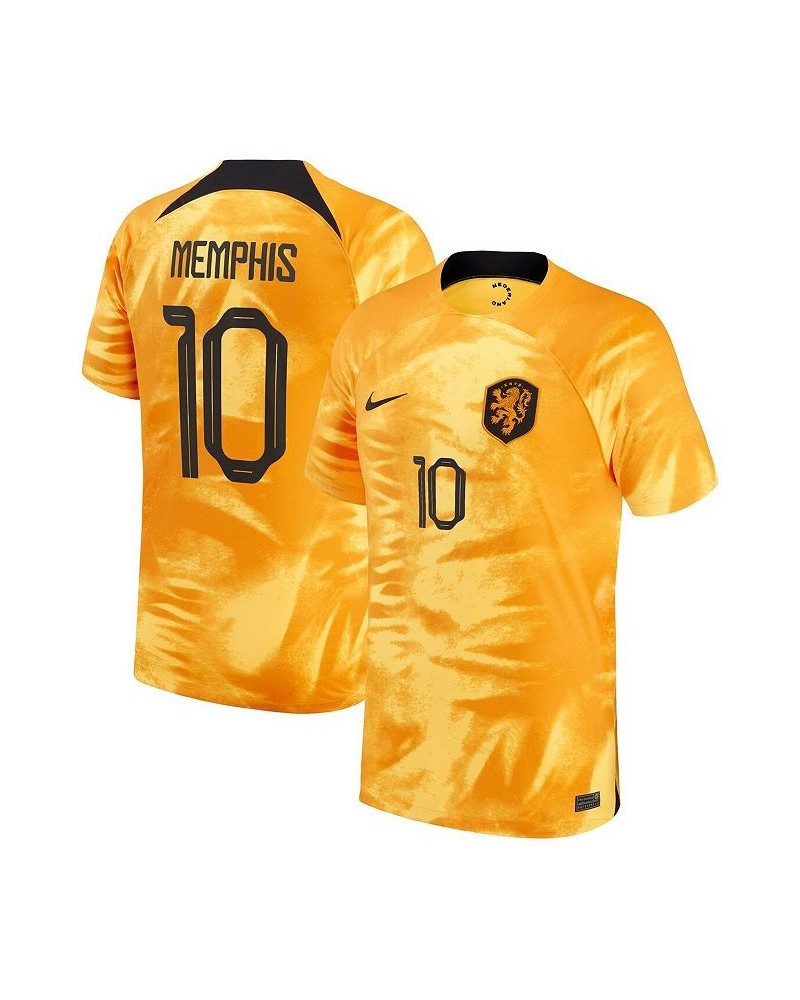 Men's Memphis Depay Orange Netherlands National Team 2022/23 Home Breathe Stadium Replica Player Jersey $61.60 Jersey